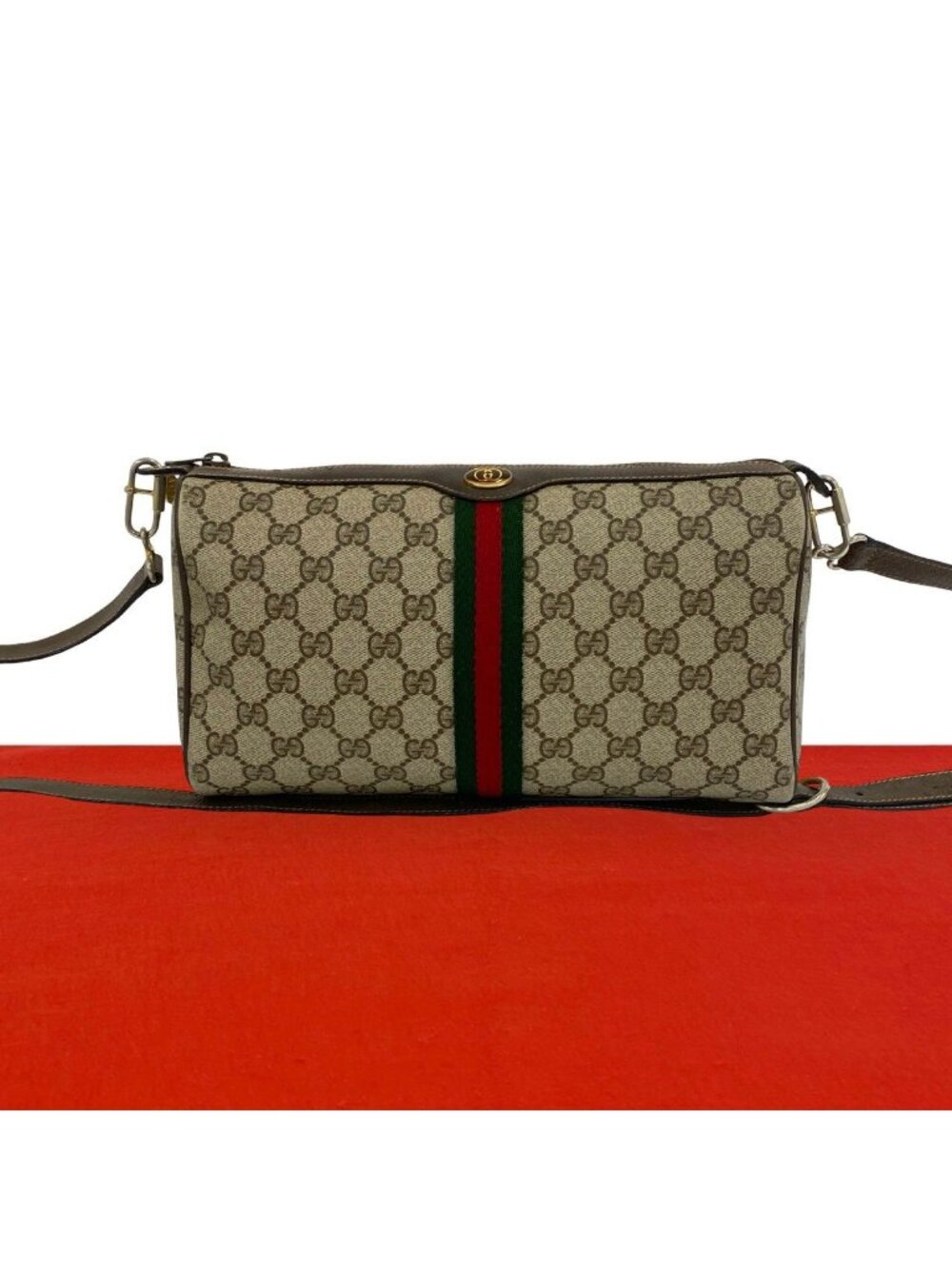 Gucci Vintage Sherry Line GG Logo Pattern Leather Shoulder Bag Pochette Brown